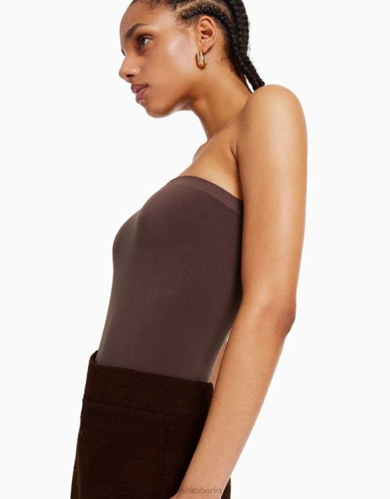 braun Bershka Frauen Nahtloser schulterfreier Body H00J868