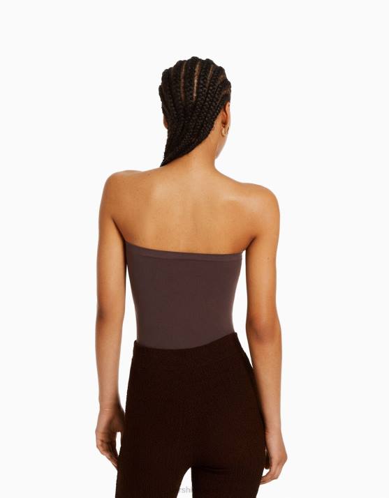 braun Bershka Frauen Nahtloser schulterfreier Body H00J870