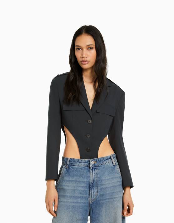dunkelgrau Bershka Frauen maßgeschneiderter Blazer-Body H00J1181