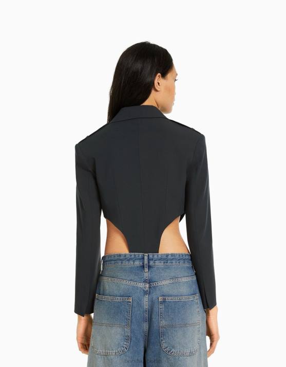 dunkelgrau Bershka Frauen maßgeschneiderter Blazer-Body H00J1181