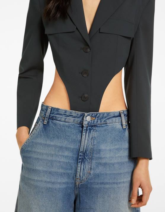 dunkelgrau Bershka Frauen maßgeschneiderter Blazer-Body H00J1181
