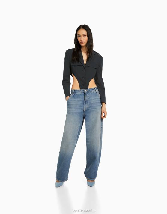 dunkelgrau Bershka Frauen maßgeschneiderter Blazer-Body H00J1181