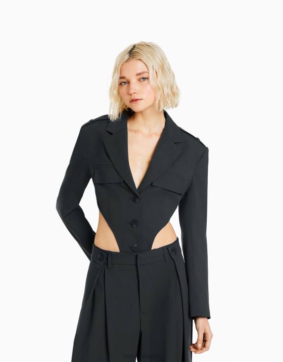 dunkelgrau Bershka Frauen maßgeschneiderter Blazer-Body H00J2002