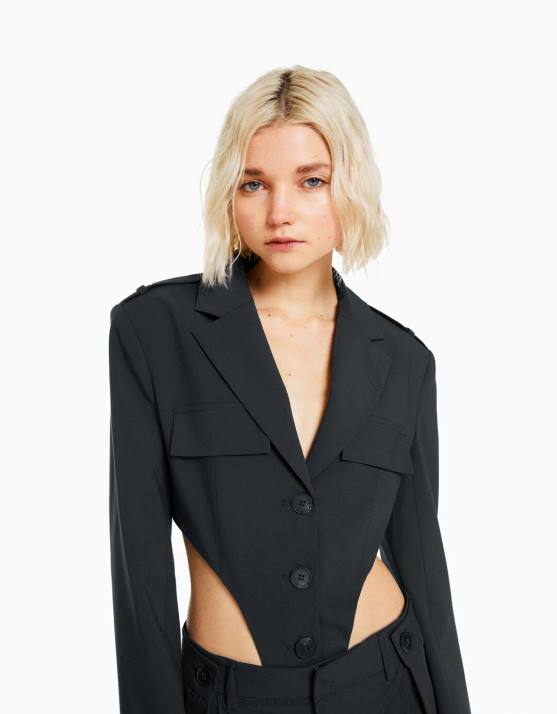 dunkelgrau Bershka Frauen maßgeschneiderter Blazer-Body H00J2002