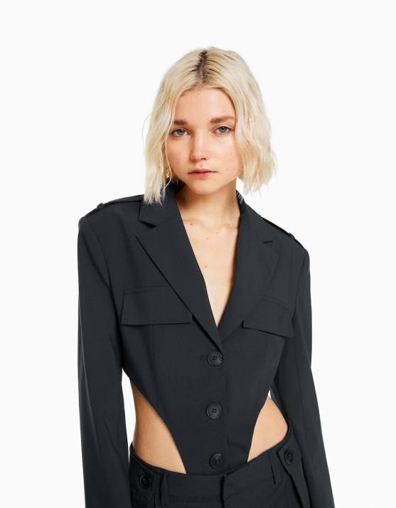 dunkelgrau Bershka Frauen maßgeschneiderter Blazer-Body H00J2003