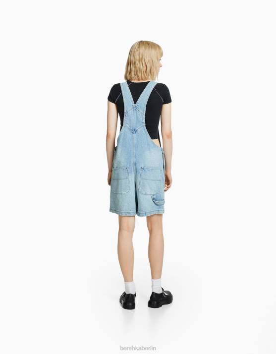 hellblau Bershka Frauen Jeansoverall mit Zimmermannsdetails H00J265