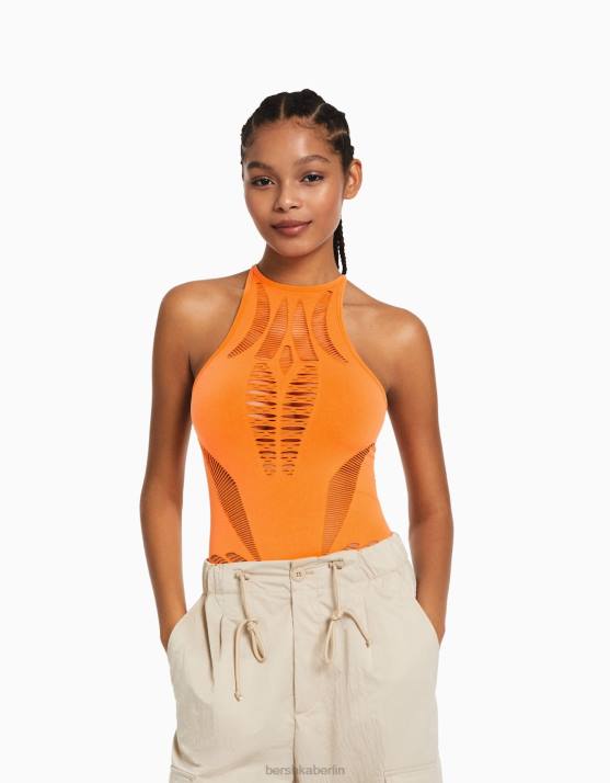 orange Bershka Frauen Nahtloser Body mit Cut-Outs H00J828