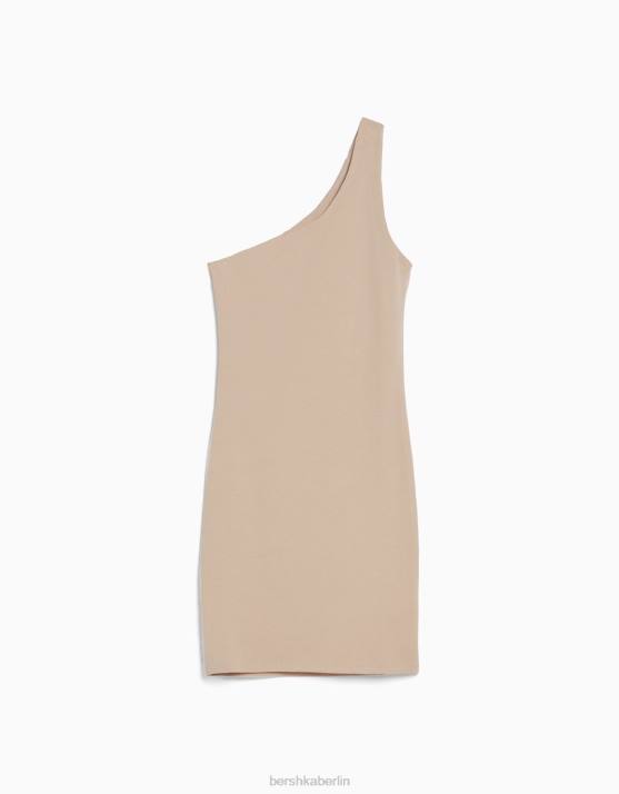 Beige Bershka Frauen Minikleid mit asymmetrischen Trägern H00J167