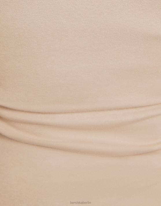 Beige Bershka Frauen Minikleid mit asymmetrischen Trägern H00J167