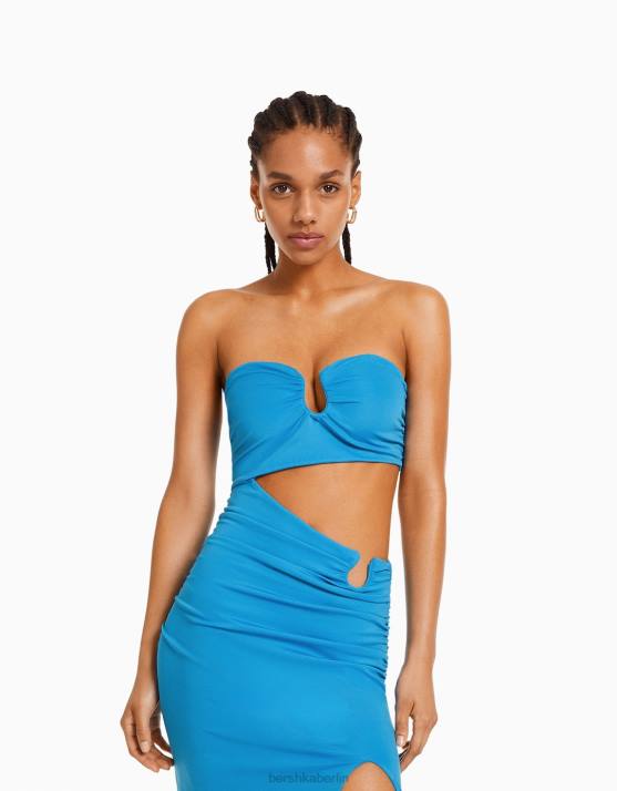 Blau Bershka Frauen Bequemes Midikleid mit Details H00J39