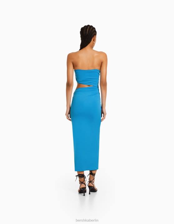 Blau Bershka Frauen Bequemes Midikleid mit Details H00J39