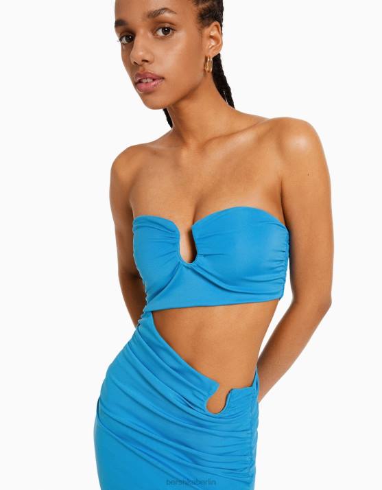 Blau Bershka Frauen Bequemes Midikleid mit Details H00J39