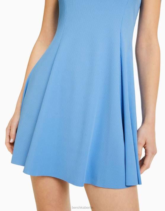 Blau Bershka Frauen Kurzärmliges Mini-Skaterkleid H00J145