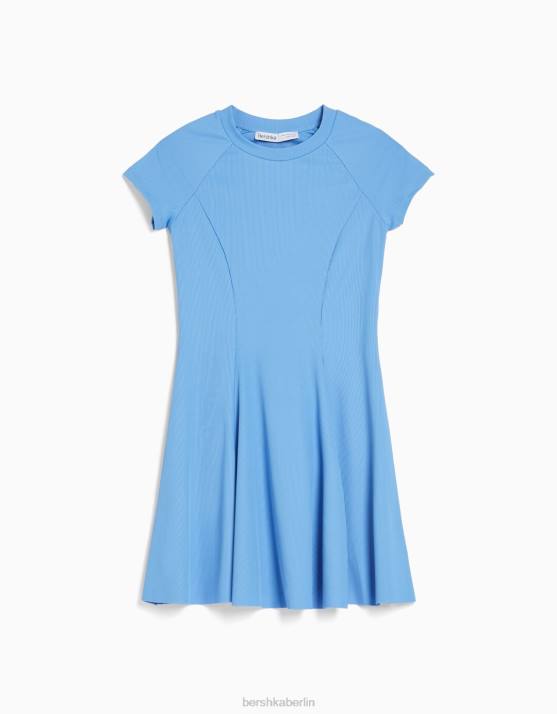 Blau Bershka Frauen Kurzärmliges Mini-Skaterkleid H00J145