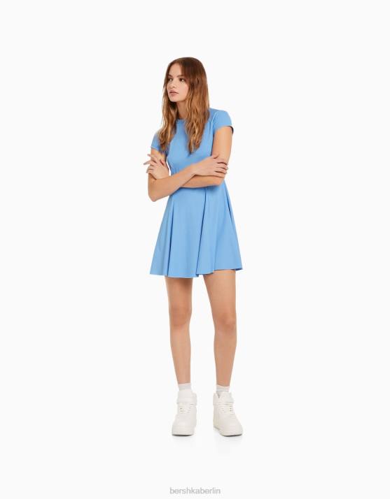 Blau Bershka Frauen Kurzärmliges Mini-Skaterkleid H00J4107