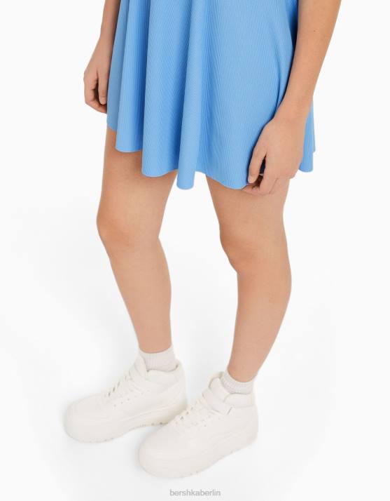 Blau Bershka Frauen Kurzärmliges Mini-Skaterkleid H00J4107