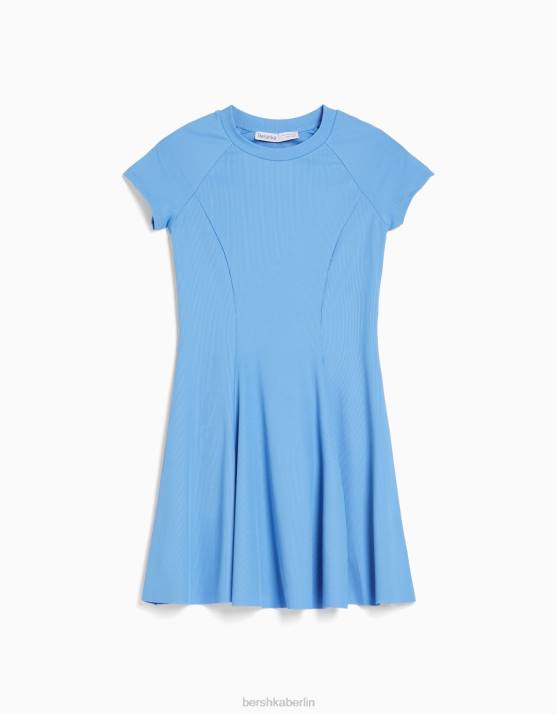 Blau Bershka Frauen Kurzärmliges Mini-Skaterkleid H00J4107