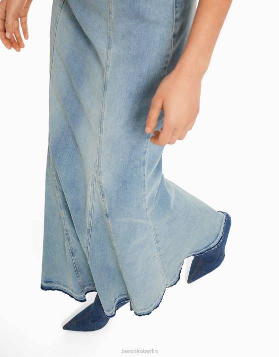 Blau Bershka Frauen Langes Bandeau-Jeanskleid H00J109