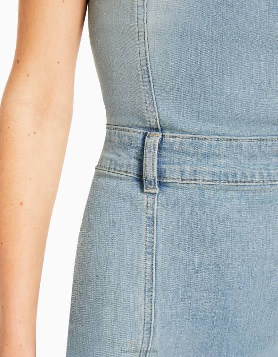 Blau Bershka Frauen Langes Bandeau-Jeanskleid H00J109
