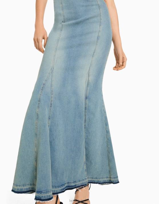 Blau Bershka Frauen Langes Bandeau-Jeanskleid H00J1912