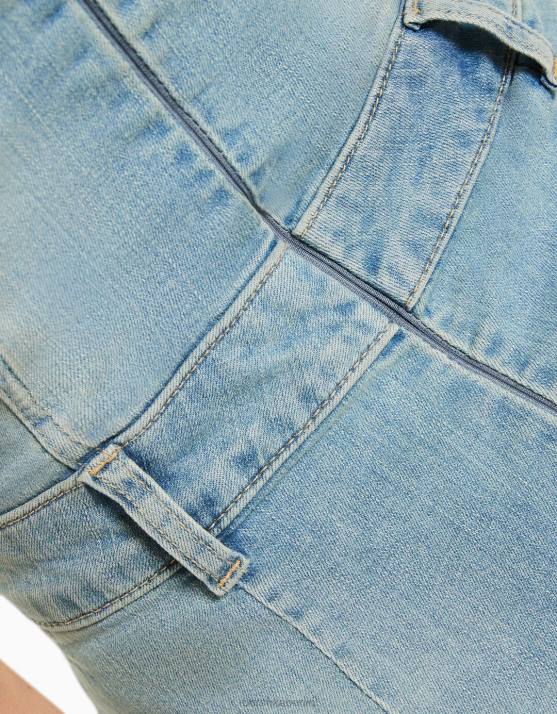 Blau Bershka Frauen Langes Bandeau-Jeanskleid H00J1912