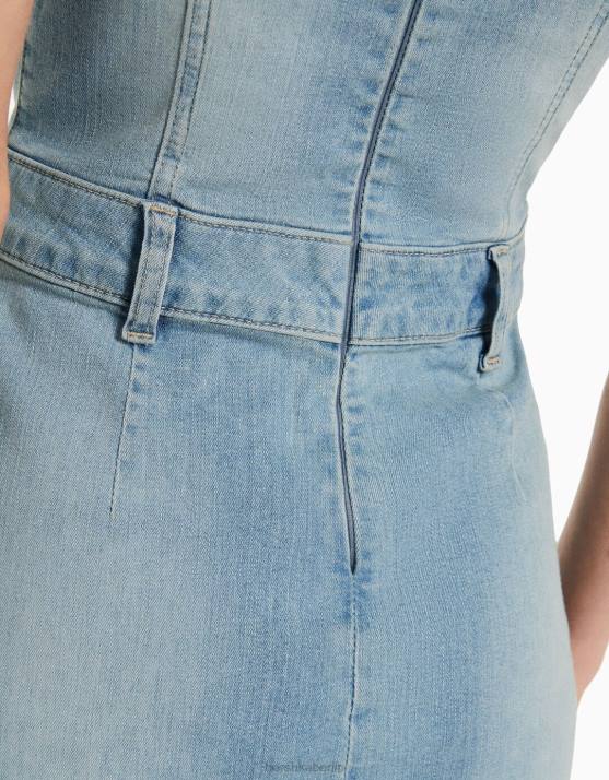 Blau Bershka Frauen Langes Bandeau-Jeanskleid H00J1922