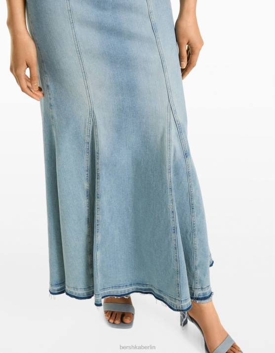 Blau Bershka Frauen Langes Bandeau-Jeanskleid H00J1945
