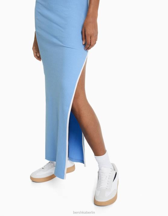 Blau Bershka Frauen Midikleid mit kontrastierenden Trägern H00J194