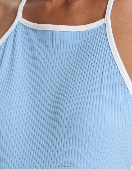 Blau Bershka Frauen Midikleid mit kontrastierenden Trägern H00J194