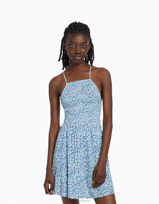 Blau Bershka Frauen Minikleid mit Neckholder-Print H00J270