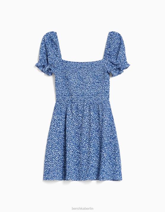 Blau Bershka Frauen Strukturiertes Minikleid mit Blumendruck H00J280