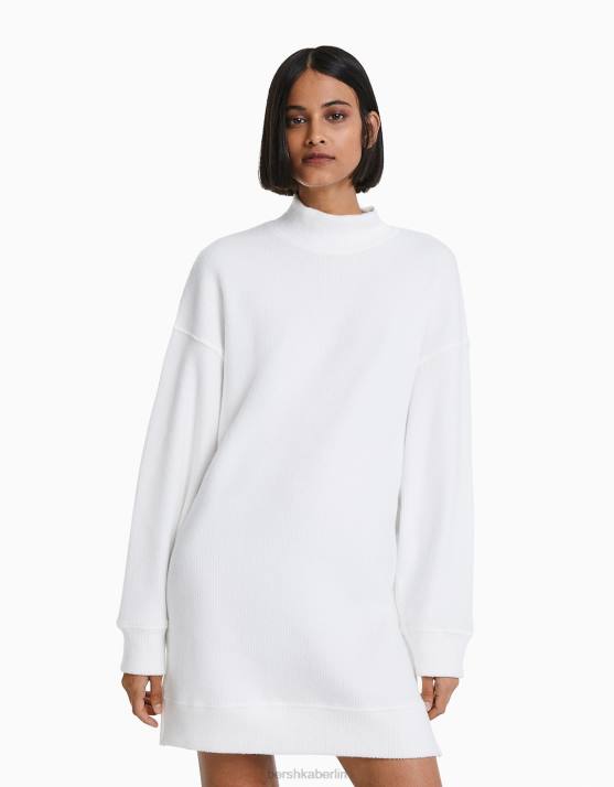Creme Bershka Frauen Etuikleid mit langen Ärmeln H00J287