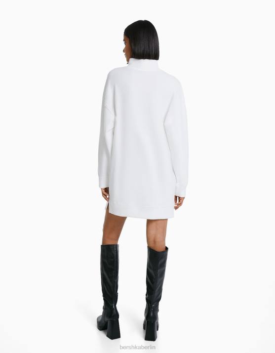Creme Bershka Frauen Etuikleid mit langen Ärmeln H00J287