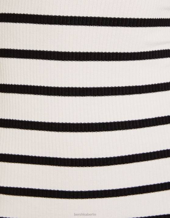 Creme Bershka Frauen Gestreiftes ärmelloses Midikleid H00J250