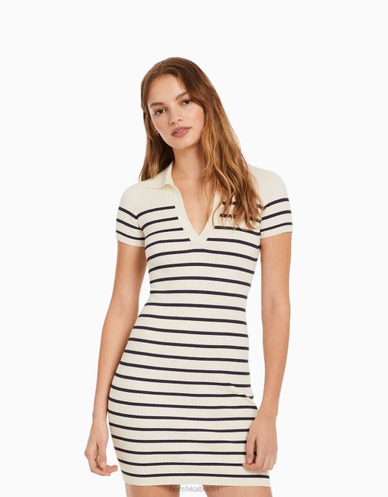 Creme Bershka Frauen Kurzärmliges Minikleid mit Polokragen H00J266