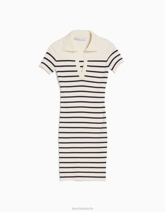 Creme Bershka Frauen Kurzärmliges Minikleid mit Polokragen H00J266