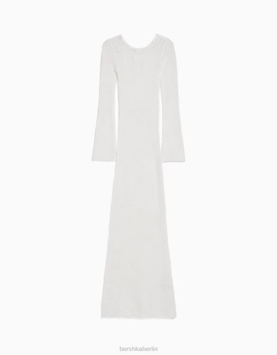 Creme Bershka Frauen Langärmliges Midi-Mesh-Kleid H00J999