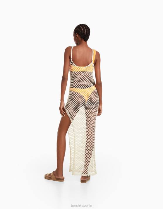 Creme Bershka Frauen Langes Netzkleid mit Trägern H00J1880