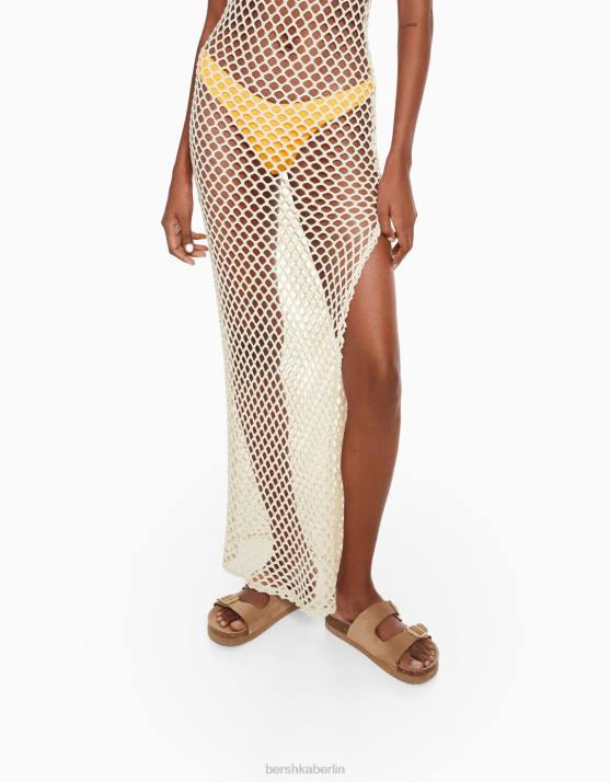 Creme Bershka Frauen Langes Netzkleid mit Trägern H00J1880