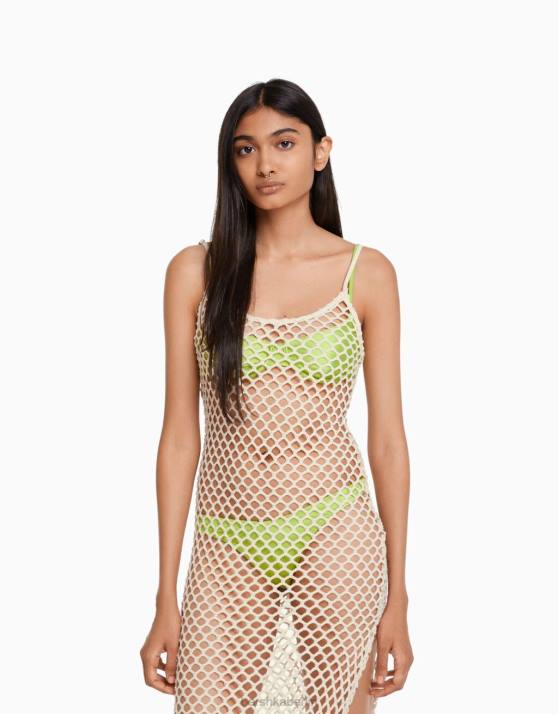Creme Bershka Frauen Langes Netzkleid mit Trägern H00J958