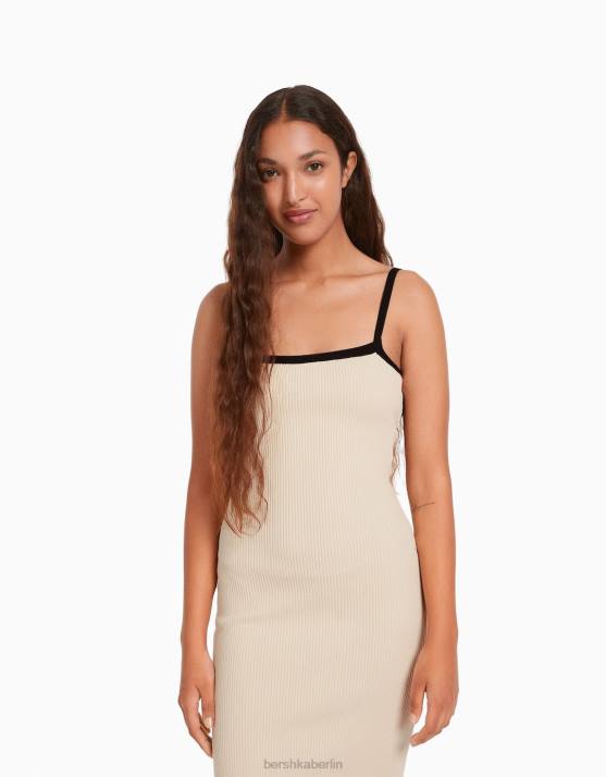Creme Bershka Frauen Midikleid mit Trägern H00J211