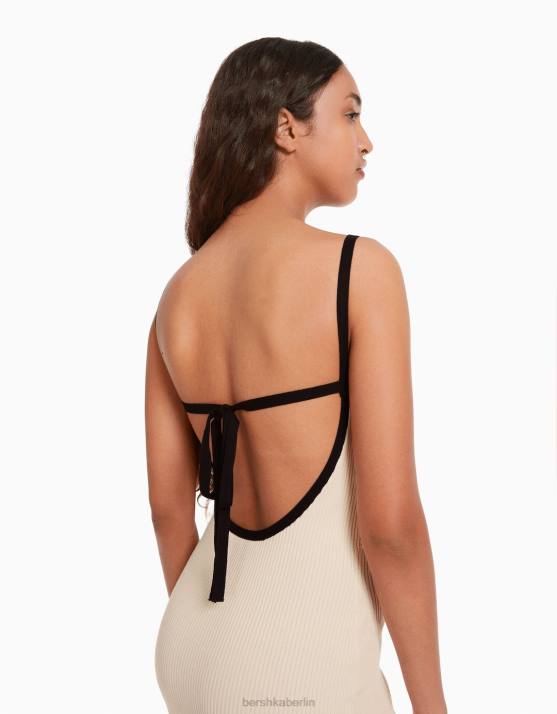 Creme Bershka Frauen Midikleid mit Trägern H00J211