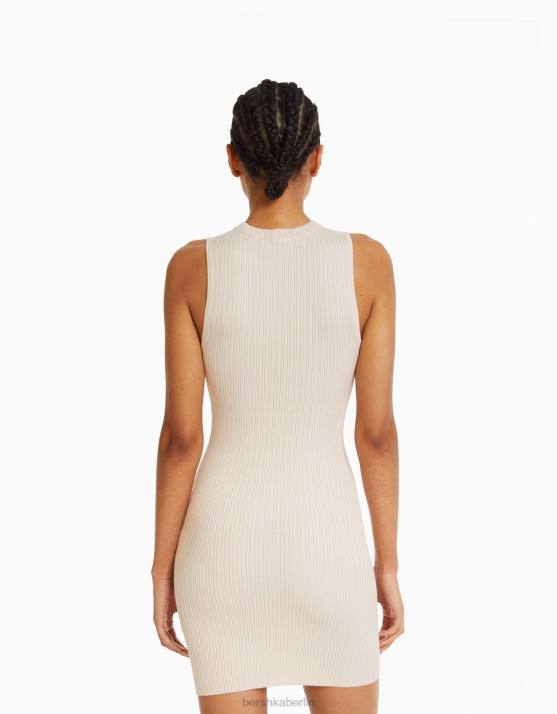 Creme Bershka Frauen Minikleid aus Rippstrick H00J242