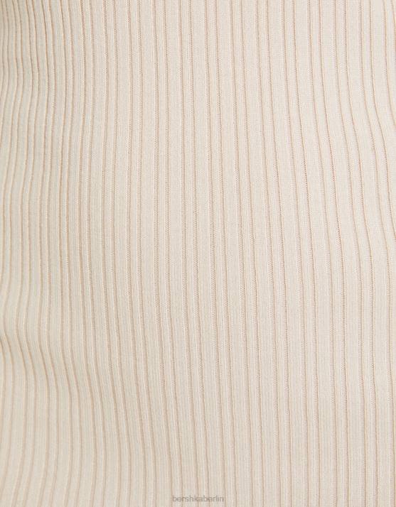 Creme Bershka Frauen Minikleid aus Rippstrick H00J242