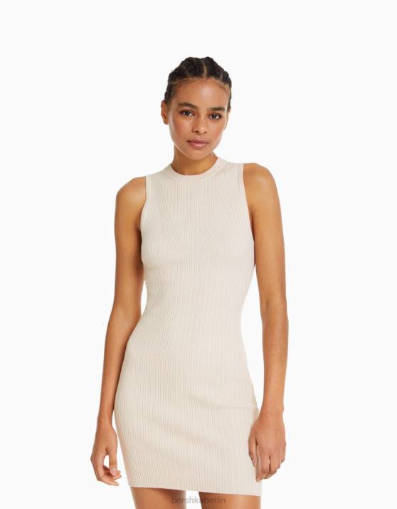 Creme Bershka Frauen Minikleid aus Rippstrick H00J244