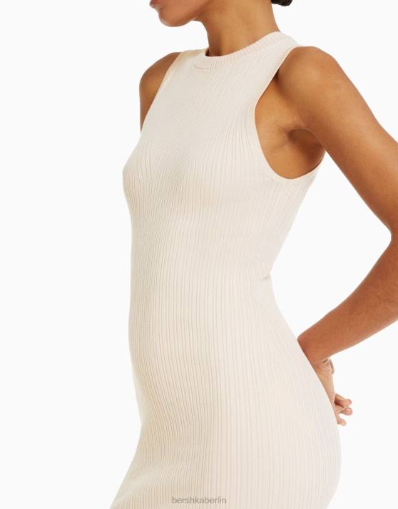 Creme Bershka Frauen Minikleid aus Rippstrick H00J244