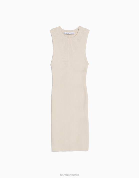 Creme Bershka Frauen Minikleid aus Rippstrick H00J244