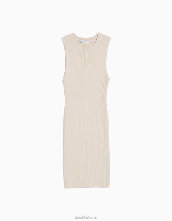 Creme Bershka Frauen Minikleid aus Rippstrick H00J4098