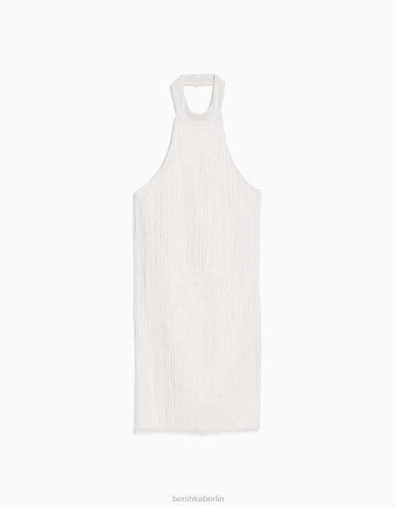 Creme Bershka Frauen Neckholder-Minikleid mit Fransen H00J277
