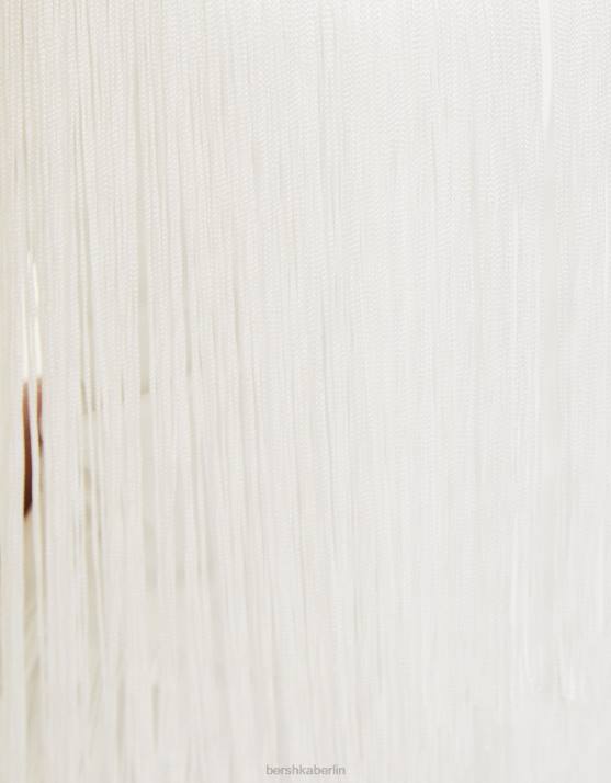 Creme Bershka Frauen Neckholder-Minikleid mit Fransen H00J277